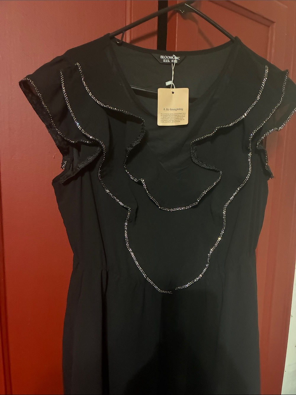 bloom Black Ruffle Dress with Sparkle Trim